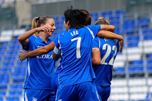BIRMINGHAM, ENGLAND - September 13: Goal. Oceane Hurtre of Birmingham City celebrates scoring during the Barclays Womens Super League football match between Birmingham City and Brighton & Hove Albion at St Andrews @ Knighthead Park on September 13 in Birmingham, England. (Photo by Natalie Mincher Sports Press Photo SPP) Copyright: xNataliexMincher SPPx Sportspressphoto_SPR229613