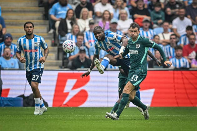 13th September 2026; Coventry Building Society Arena, Coventry, West Midlands, England; Premier League Football, Coventry City versus Brighton and Hove Albion; Frank Onyeka of Coventry City clears the ball past Pascal Gross of Brighton and Hove Albion GodfreyxPitt