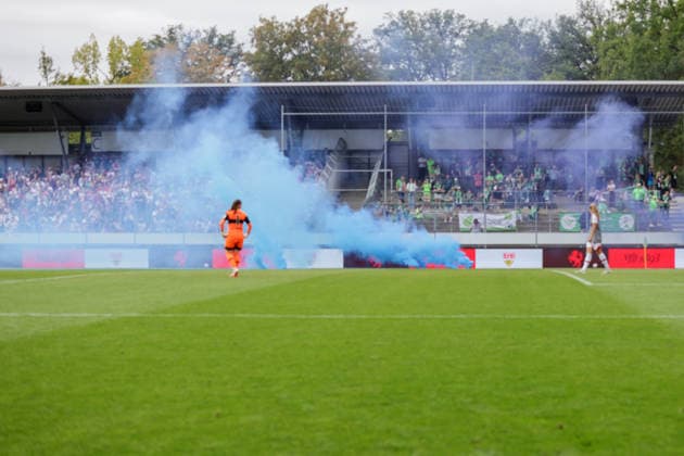 September 13, 2026, xgrfx, Soccer, Google Pixel Women s Bundesliga, VfB Stuttgart vs. VfL Wolfsburg—Match suspended due to pyrotechnics on the field in Stuttgart