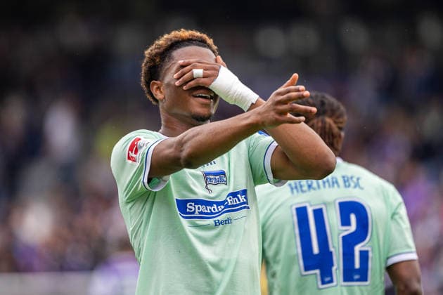 Farid Alfa Ruprecht of Hertha BSC, 20, celebrates the goal that made the score 1–3 GER, VfL Osnabrück vs. Hertha BSC, Soccer, 2. Bundesliga, Matchday 5, 2026–2027 season, September 13, 2026 DFL regulations prohibit any use of photographs as image sequences and or quasi-video GER, VfL Osnabrück vs. Hertha BSC, soccer, 2. Bundesliga, Matchday 5, 2026–2027 season, September 13, 2026, Osnabrück Copyright: xEibner-Pressefoto JanxRollingerx EP_JSK