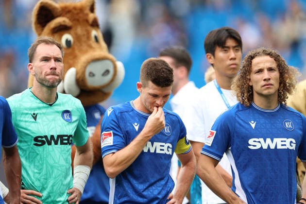 Assist by Marvin Wanitzek, Karlsruher SC; 10 Tim Civeja, Karlsruher SC; 23 Robin Himmelmann, Karlsruher SC; Goalkeeper 30, Karlsruher SC vs. Energie Cottbus, 2. Bundesliga, Matchday 5, 2026–2027, September 13, 2026, DFL regulations prohibit any use of photographs as image sequences and or quasi-video, Karlsruher SC vs. Energie Cottbus, 2. Bundesliga, Matchday 5, 2026–2027, September 13, 2026, Karlsruhe Copyright: xEibner-Pressefoto JanxPrihodax EP_JPA