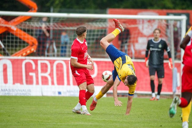 Left: Laurin Schößler (Greifswald) vs. Pepe Böhm (Lok GER), Greifswalder FC vs. 1. FC Lok Leipzig, Soccer, Men, Northeast Regional League, Matchday 8, 2026–2027 season, September 13, 2026, Greifswald Volksstadion, Mecklenburg-Western Pomerania, Germany