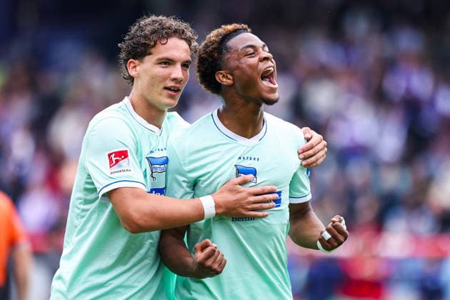 September 13, 2026, xkwix, Soccer, 2nd Division, VfL Osnabrück vs. Hertha BSC, Stadion an der Bremer Brücke, Matchday 5, 2026–2027 Season: Celebration after Farid Alfa Ruprecht scores the 1–3 goal for Hertha BSC. 20 DFB regulations prohibit any use of photographs as image sequences and or quasi-video. Photo: xKamilxWilkowskixPressefotoKochx, Lower Saxony, Germany