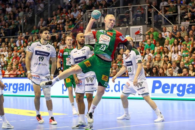 September 13, 2026, xgox, Handball Opel HBL SC Magdeburg vs. HSG Wetzlar emspor, from left: Magnus Saugstrup (Magdeburg), 23 shots on goal, goal scorers, scores a goal, Magdeburg