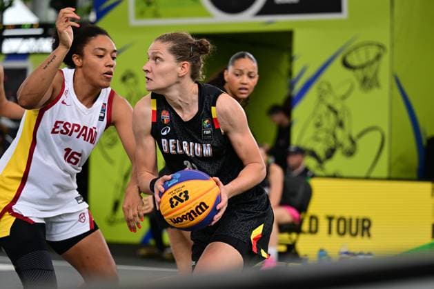 Belgium s Heleen Nauwelaers and +pictured during a 3x3 basketball game between Spain and Belgium, a quarter-finals game the women s FIBA 3x3 Europe Cup, on Sunday 13 September 2026 in Antwerp. DIRKxWAEM  x186203295x