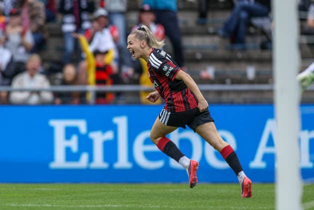 GER, Frankfurt, Eintracht Frankfurt vs. TSG Hoffenheim, Google Pixel Women s Bundesliga, Soccer, DFB, 2026–2027 Season, Stadion am Brentanobad, Matchday 4 in Pictures: Nina Lührsen, Eintracht Frankfurt Women s Team No. 11, Goal, Celebration and Joy, Emotions, 1 0 DFB DFL REGULATIONS PROHIBIT ANY USE OF PHOTOGRAPHS AS IMAGE SEQUENCES AND OR QUASI-VIDEO, September 13, 2026 Copyright: HMBxMedia HendrikxHamelau