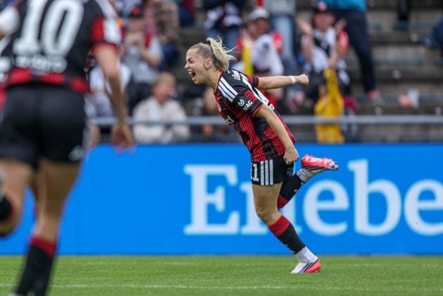 GER, Frankfurt, Eintracht Frankfurt vs. TSG Hoffenheim, Google Pixel Women s Bundesliga, Soccer, DFB, 2026–2027 Season, Stadion am Brentanobad, Matchday 4 in Pictures: Nina Lührsen, Eintracht Frankfurt Women s Team No. 11, Goal, Celebration and Joy, Emotions, 1 0 DFB DFL REGULATIONS PROHIBIT ANY USE OF PHOTOGRAPHS AS IMAGE SEQUENCES AND OR QUASI-VIDEO, September 13, 2026 Copyright: HMBxMedia HendrikxHamelau
