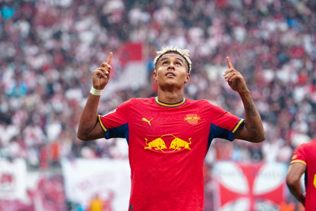 German Soccer Bundesliga 2026–2027, Matchday 3: RB Leipzig vs. Hamburger SV at Red Bull Arena in Leipzig—Goal and goal celebration by Antonio Nusa of RB Leipzig, 7 Copyright: xAymanxAlahmedx