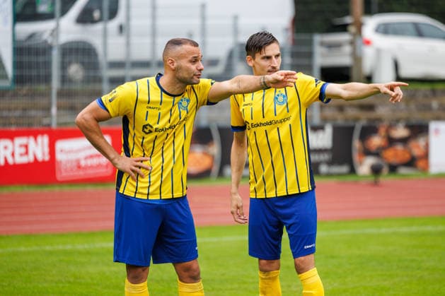 On the left, Djamal Ziane (Lok) and on the right, Alexander Siebeck (Lok) after the game: disappointed, angry, frustrated, upset. GER, Greifswalder FC vs. 1. FC Lok Leipzig, soccer, men, Northeast Regional League, Matchday 8, 2026–2027 season, September 13, 2026, Greifswald Volksstadion, Mecklenburg-Western Pomerania, Germany