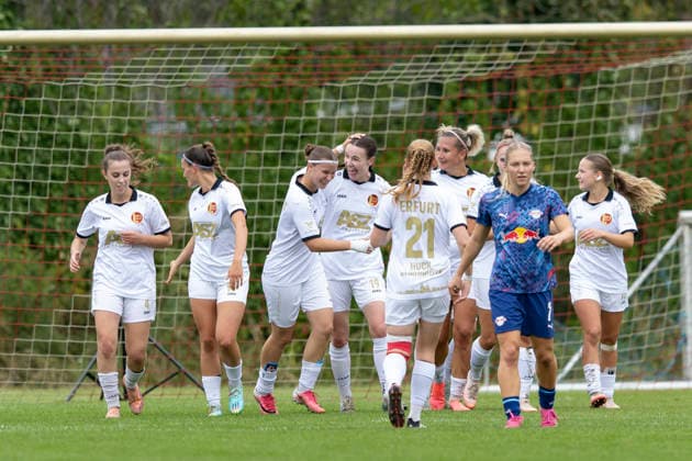 Northeast Regional League (Women) RasenBallsport Leipzig II vs. 1 FFV Erfurt Leipzig, September 13, 2026, 0–1 (goal by Lea Schrenk, 19 1 FFV Erfurt; center of the photo and to her left, Laura Krug, 11 1 FFV Erfurt) Northeast Regional League Women’s RasenBallsport Leipzig II vs. 1 FFV Erfurt, Gontardweg Sports Complex, Field 1, September 13, 2026 Copyright: xBEAUTIFULxSPORTS Duehringx
