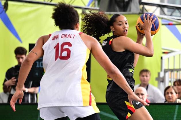 Belgium s Sarah Dossou and +pictured during a 3x3 basketball game between Spain and Belgium, a quarter-finals game the women s FIBA 3x3 Europe Cup, on Sunday 13 September 2026 in Antwerp. DIRKxWAEM  x186202995x