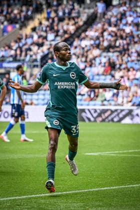 13th September 2026; Coventry Building Society Arena, Coventry, West Midlands, England; Premier League Football, Coventry City versus Brighton and Hove Albion; Malick Yalcouye of Brighton and Hove Albion celebrates after scoring in the 51st minute to make the score 0-2 GodfreyxPitt
