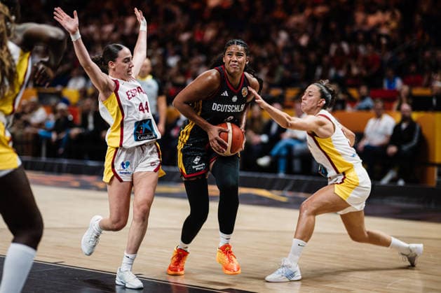 FIBA Women’s Basketball World Cup 2026: Spain vs. Germany, September 13, 2026; Nyara Sabally (Germany), 8; Iyana Martin (Spain), 44; Raquel Carrera (Spain), 14; Basketball; FIBA Women’s Basketball World Cup 2026; Final Phase, 3rd-Place Game: Spain vs. Germany on September 13, 2026, at the Uber Arena, Berlin Copyright: xBEAUTIFULxSPORTS Tonhäuserx