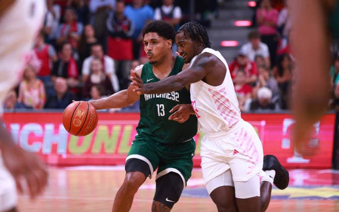 Xavier Castaneda (Nanterre) vs. John Michael Wright (Bonn), Bonn, Germany, September 13, 2026, Basketball, Exhibition Game, Telekom Baskets Bonn vs. Nanterre 92