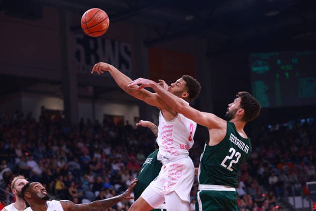 Alijah Comithier (Bonn) vs. Lucas Dussoulier (Nanterre), Bonn, Germany, September 13, 2026, Basketball, Exhibition Game, Telekom Baskets Bonn vs. Nanterre 92