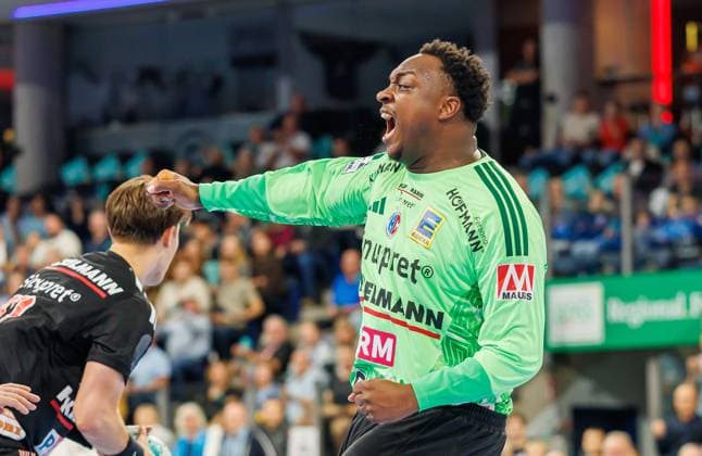 September 13, 2026 Handball 1st Bundesliga OPEL HBL 2026–2027 Season, Matchday 4: HC Erlangen (Nuremberg Metropolitan Region) vs. HCE Bergischer HC (Women s Team) xdaxmax Rubens Pierre 93, HC Erlangen HCE clenches fists, fists in the air, joy, celebration
