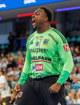 September 13, 2026 Handball 1st Bundesliga OPEL HBL 2026–2027 Season, Matchday 4: HC Erlangen (Nuremberg Metropolitan Region) vs. HCE Bergischer HC (Women s Team) xdaxmax Rubens Pierre 93, HC Erlangen HCE clenches fists, fists in the air, joy, celebration