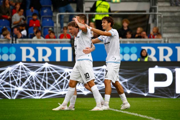 September 13, 2026, xavx, Soccer 3rd Division, SV Wehen Wiesbaden vs. SV Waldhof Mannheim, photo by Julian Ulbricht, SV Waldhof Mannheim celebrates the goal; The celebration following the 0–1 goal against Wiesbaden