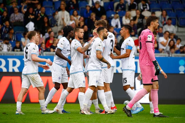 September 13, 2026, xavx, Soccer 3rd Division, SV Wehen Wiesbaden vs. SV Waldhof Mannheim, photo by Julian Ulbricht, SV Waldhof Mannheim celebrates the goal; The celebration following the 0–1 goal against Wiesbaden