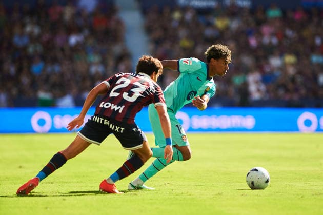 Lamine Yamal of FC Barcelona during the LaLiga EA Sports match between Levante UD and FC Barcelona at Estadi Ciutat de Valencia on September 13, 2026, in Valencia, Spain
