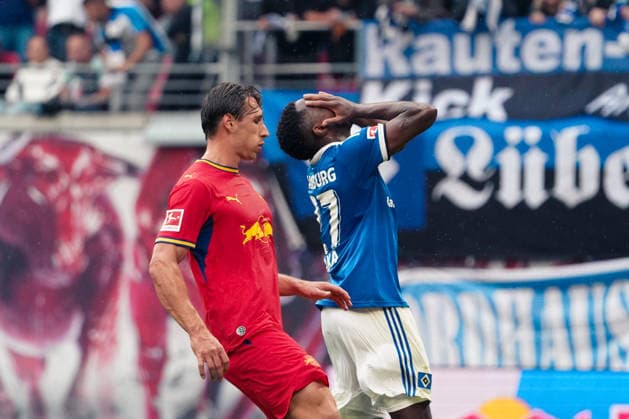 German Soccer Bundesliga 2026–2027, Matchday 3: RB Leipzig vs. Hamburger SV, Red Bull Arena, Leipzig—Gestures, Body Language, Emotion—Patson Daka, Hamburger SV, 27 Copyright: xAymanxAlahmedx