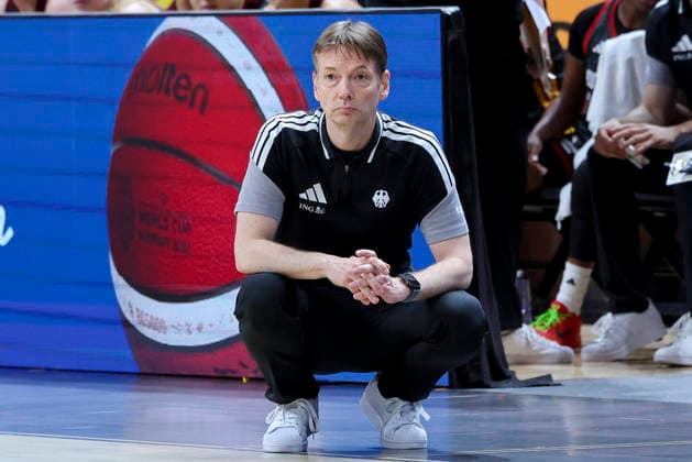 German national team coach Olaf Lange looks dejected during the FIBA Women s Basketball World Cup Germany 2026 third-place game between Spain and Germany at the Berlin Arena on September 13, 2026, in Berlin, Germany. Photo by Marco Steinbrenner, DeFodi Images