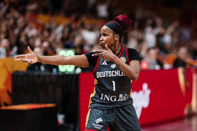 FIBA Women s Basketball World Cup 2026: Spain vs. Germany, September 13, 2026; Alexis Peterson (Germany) celebrates on September 1; CELEBRATION; Basketball; FIBA Women s Basketball World Cup 2026; Final Round, 3rd-Place Game: Spain vs. Germany on September 13, 2026, at the Uber Arena, Berlin Copyright: xBEAUTIFULxSPORTS Tonhäuserx