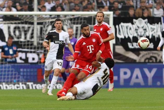 Francis Onyeka of SV 07 Elversberg and Ismael Saibari of FC Bayern Munich battle for the ball during the Bundesliga match between SV Elversberg and FC Bayern Munich at Ursapharm Arena on September 13, 2026, in Spiesen-Elversberg, Germany. Photo by Oliver Kaelke, DeFodi Images. Francis Onyeka of SV 07 Elversberg and Ismael Saibari of FC Bayern Munich battle for the ball during the Bundesliga match between SV Elversberg and FC Bayern Munich at Ursapharm Arena on September 13, 2026 in Spiesen-Elversberg, Germany. Photo by Oliver Kaelke, DeFodi Images. DFB and DFL regulations prohibit any use of photographs as image sequences and or quasi-video. Photo by Oliver Kaelke, DeFodi Images.