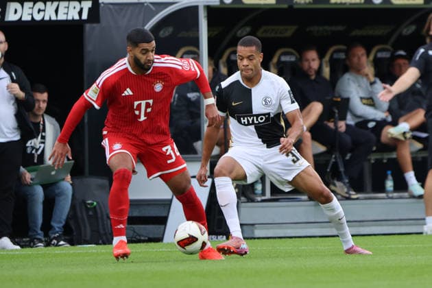 September 13, 2026, Soccer, Men s, Bundesliga 1, 2026–2027 Season, SV 07 Elversberg vs. FC Bayern Munich, Ismael Saibari (FC Bayern Munich) vs. Jan Gyamerah (SV 07 Elversberg), Elversberg, Ursapharm Arena an der Kaiserlinde, Saarland, Germany, DEU Copyright: xFabianxKleerx