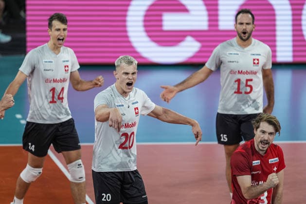 Turkiye - Switzerland - CEV EuroVolley 2026 Men CLUJ, ROMANIA - SEPTEMBER 13: Switzerland players celebrate during the CEV EuroVolley 2026 Men s European Volleyball Championship Pool D match between Turkiye and Switzerland at BT Arena in Cluj, Romania, on September 13, 2026. Osmancan Gurdogan Anadolu Cluj Romania. Editorial use only. Please get in touch for any other usage.  Copyright: x2026xAnadoluxOsmancanxGurdoganx