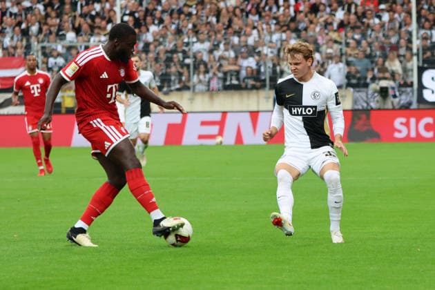 September 13, 2026, Soccer, Men s, 1. Bundesliga, 2026–2027 Season, SV 07 Elversberg vs. FC Bayern Munich, Dayot Upamecano (FC Bayern Munich), Cole Campbell (SV 07 Elversberg), Ursapharm Arena an der Kaiserlinde, Elversberg, Saarland, Germany (DEU) Copyright: xFabianxKleerx
