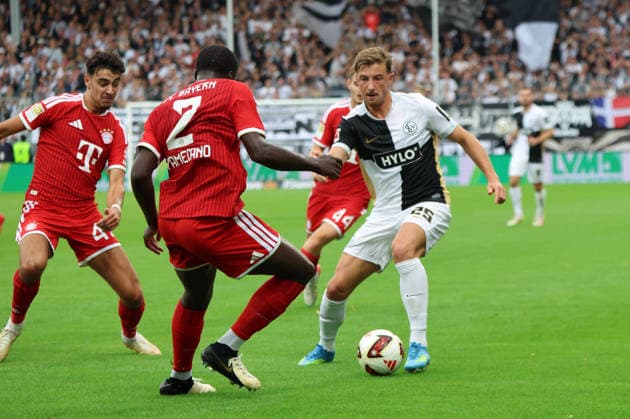 September 13, 2026, Soccer, Men s, Bundesliga 1, 2026–2027 Season, SV 07 Elversberg vs. FC Bayern Munich, Dayot Upamecano (FC Bayern Munich), Lukas Petkov (SV 07 Elversberg), Elversberg, Ursapharm Arena an der Kaiserlinde, Saarland, Germany, DEU Copyright: xFabianxKleerx