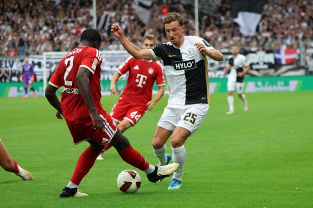 September 13, 2026, Soccer, Men s, Bundesliga 1, 2026–2027 Season, SV 07 Elversberg vs. FC Bayern Munich, Dayot Upamecano (FC Bayern Munich), Lukas Petkov (SV 07 Elversberg), Elversberg, Ursapharm Arena an der Kaiserlinde, Saarland, Germany, DEU Copyright: xFabianxKleerx