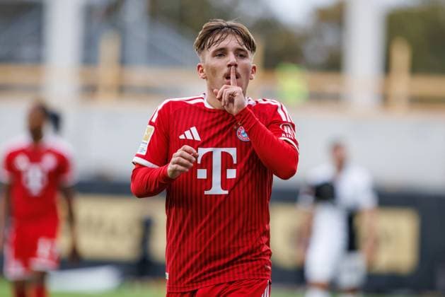 Lennart Karl of FC Bayern Munich celebrates the goal that makes it 0–1; goal celebration, cheering, joy, emotion; SV Elversberg vs. FC Bayern Munich; soccer; Bundesliga 1; Matchday 3; 2026–2027 season; September 13, 2026, SV Elversberg vs. FC Bayern Munich, soccer, Bundesliga 1, Matchday 3, 2026–2027 season, September 13, 2026 Copyright: xEibnerxPressefotox EP_ANS