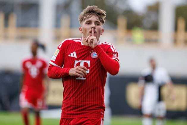 Lennart Karl of FC Bayern Munich celebrates the goal that makes it 0–1; goal celebration, cheering, joy, emotion; SV Elversberg vs. FC Bayern Munich; soccer; Bundesliga 1; Matchday 3; 2026–2027 season; September 13, 2026, SV Elversberg vs. FC Bayern Munich, soccer, Bundesliga 1, Matchday 3, 2026–2027 season, September 13, 2026 Copyright: xEibnerxPressefotox EP_ANS