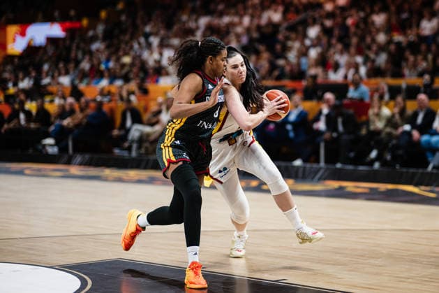 FIBA Women’s Basketball World Cup 2026: Spain vs. Germany, September 13, 2026; Nyara Sabally (Germany), 8; Megan Gustafson (Spain), 17; Basketball; FIBA Women’s Basketball World Cup 2026; Final Round, 3rd-Place Game: Spain vs. Germany on September 13, 2026, at the Uber Arena, Berlin Copyright: xBEAUTIFULxSPORTS Tonhäuserx