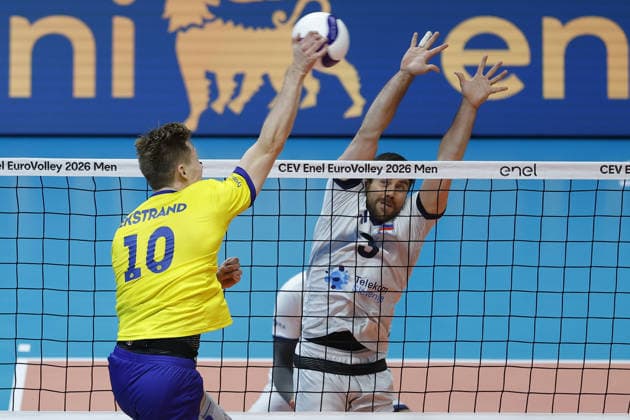 IPA88487505 - Hampus Ekstrand, 10 of Team Sweden, in action during the CEV Enel EuroVolley 2026 match between Slovenia and Sweden at PalaPanini on September 13, 2026, in Modena, Italy.  Copyright: xRichardxMorgano IPAxSportx xx IPA88487505