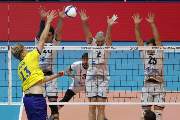 IPA88487513 - Axel Enlund 13 of Team Sweden in action during the CEV Enel EuroVolley 2026 match between Slovenia and Sweden at PalaPanini on September 13, 2026, in Modena, Italy.  Copyright: xRichardxMorgano IPAxSportx xx IPA88487513