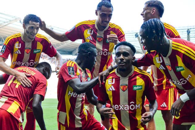FOOTBALL : Le Mans FC vs RC Lens - Ligue 1 - JournÃ e 4- 13 09 2026 Joie des joueurs du Mans FC aprÃ s le but de Lucas Calodat (Le Mans FC) Le MansFrance  Copyright: xBaptistexAutissierx