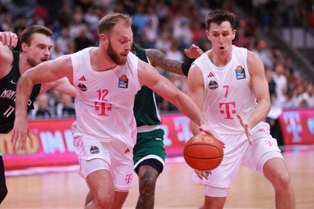 Melvin Jostmann Bonn and Grayson Murphy Bonn, Bonn, Germany, September 13, 2026, Basketball, Exhibition Game, Telekom Baskets Bonn vs. Nanterre 92