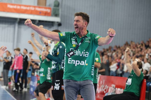 Handball I Men I 2026–2027 Season I Bundesliga I Matchday 4 I Handball Club Hamburg vs. Frisch Auf Göppingen I September 13, 2026 Benjamin Matschke Frisch Auf Göppingen celebrates the victory at the Alsterdorfer Sporthalle in Hamburg, Germany Copyright: xLobeca RalfxHomburgx