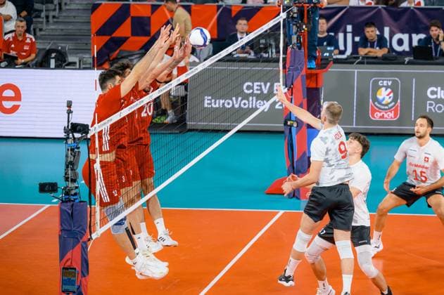 Turkiye - Switzerland - CEV EuroVolley 2026 Men CLUJ-NAPOCA, ROMANIA - SEPTEMBER 13: Efe Bayram (20) of Turkiye in action during the CEV EuroVolley 2026 Group D match between Turkiye and Switzerland at BT Arena in Cluj-Napoca, Romania, on September 13, 2026. Stringer Anadolu Cluj-Napoca Romania. Editorial use only. Please get in touch for any other usage.  Copyright: x2026xAnadoluxStringerx