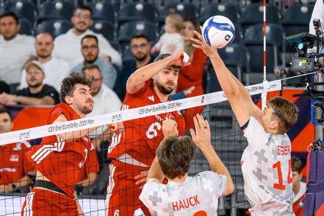 Turkiye - Switzerland - CEV EuroVolley 2026 Men CLUJ-NAPOCA, ROMANIA - SEPTEMBER 13: Gokcen Yuksel (6) of Turkiye in action during the CEV EuroVolley 2026 Group D match between Turkiye and Switzerland at BT Arena in Cluj-Napoca, Romania, on September 13, 2026. Stringer Anadolu Cluj-Napoca Romania. Editorial use only. Please get in touch for any other usage.  Copyright: x2026xAnadoluxStringerx