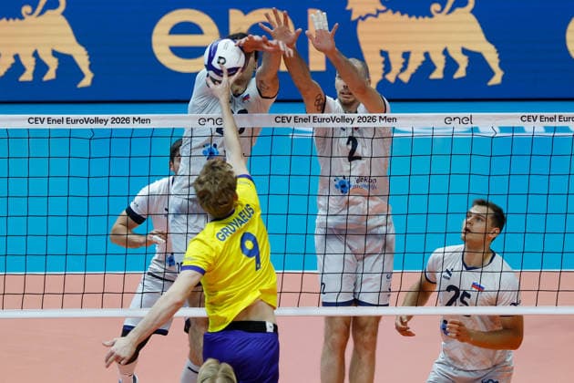 VOLLEYBALL - CEV Men s Eurovolley - CEV Eurovolley 2026 - Preliminary Pool - Slovenia vs. Sweden Photo by IPA ABACAPRESS.COM88487514 - Johan Gruvaeus, 9 of Team Sweden, in action during the CEV Enel EuroVolley 2026 match between Slovenia and Sweden at PalaPanini on September 13, 2026, in Modena, Italy. Modena Italy  Copyright: xIPAxSport ABACAx