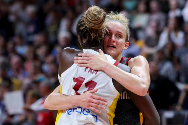 Leonie Fiebich of Germany looks dejected during the FIBA Women s Basketball World Cup Germany 2026 third-place game between Spain and Germany at the Berlin Arena on September 13, 2026, in Berlin, Germany. Photo by Marco Steinbrenner, DeFodi Images