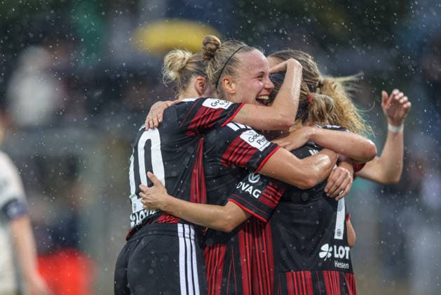 GER, Frankfurt, Eintracht Frankfurt vs. TSG Hoffenheim, Google Pixel Women s Bundesliga, Soccer, DFB, 2026–2027 Season, Stadion am Brentanobad, Matchday 4: Goal, Celebration and Joy, Emotions, Ereleta Memeti of Eintracht Frankfurt Women’s Team scores the goal to make it 4–2. DFB and DFL regulations prohibit any use of photographs as image sequences and or quasi-video, September 13, 2026 Copyright: HMBxMedia HendrikxHamelau
