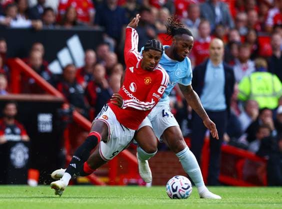 Marcus Rashford of Manchester United, ManU and Antoine Semenyo of Manchester City Manchester United v Manchester City, Premier League, Football, Football, Old Trafford, Manchester, UK - 13 Sep 2026Manchester Old Trafford United Kingdom EDITORIAL USE ONLY No use with unauthorised audio, video, data, fixture lists, club league logos or live services. Online in-match use limited to 120 images, no video emulation. No use in betting, games or single club league player publications. Copyright: xMattxWest Shutterstockx 17144604an