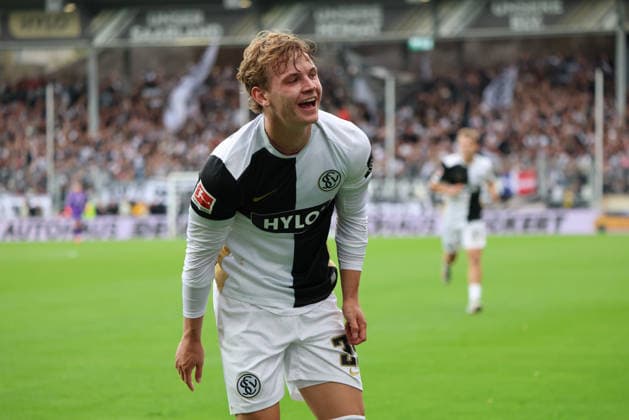 September 13, 2026, Soccer, Men s, Bundesliga 1, 2026–2027 Season, SV 07 Elversberg vs. FC Bayern Munich, goal celebration for the supposed 1–1 tie, goal scorer Cole Campbell, SV 07 Elversberg, Ursapharm Arena an der Kaiserlinde, Saarland, Germany (DEU) Copyright: xFabianxKleerx