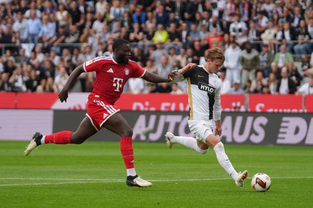 Germany Soccer 1 Bundesliga 2026–2027, Matchday 3: FC Bayern Munich vs. SV Elversberg at Ursapharm Arena an der Kaiserlinde, Elversberg. Scoring chance by William Campbell (SVE), 39 Copyright: xTobiasxWentzellx