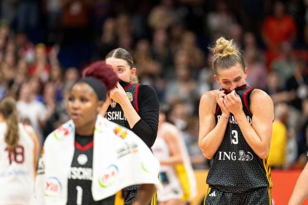 Alexis Peterson, Germany, 01; Luisa Geiselsoder, Germany, 15; Leonie Fiebich, Germany, 13; Disappointment after the loss, GER, Spain vs. Germany, Basketball, 2026 FIBA Women’s World Cup, 3rd-Place Game, September 13, 2026, GER, Spain vs. Germany, Basketball, 2026 FIBA Women’s World Cup, 3rd-Place Game, September 13, 2026, Berlin Copyright: xEibner-Pressefoto MaxxVincenx EP_MVN